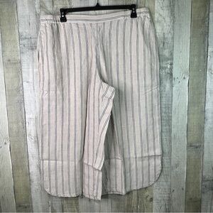 ColdWater Creek Size XL 100% Line. Wide Leg Tan & White Striped Capris/Culottes
